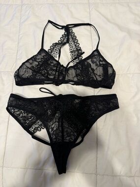 Victoria's Secret Black Lace Bralette & Bikini Set